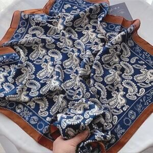 Women's Fashion Satin Blue Mulberry Printing Silky Scarf